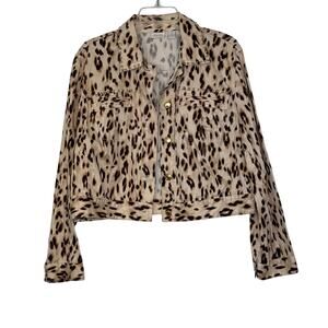 Chico's Beige Leopard Print Studded Button Jacket